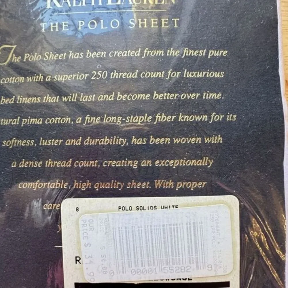 SET OF 2 RALPH LAUREN THE POLO SHEET WHITE PILLOW CASES KING SIZE NEW‎ OLD STOCK
